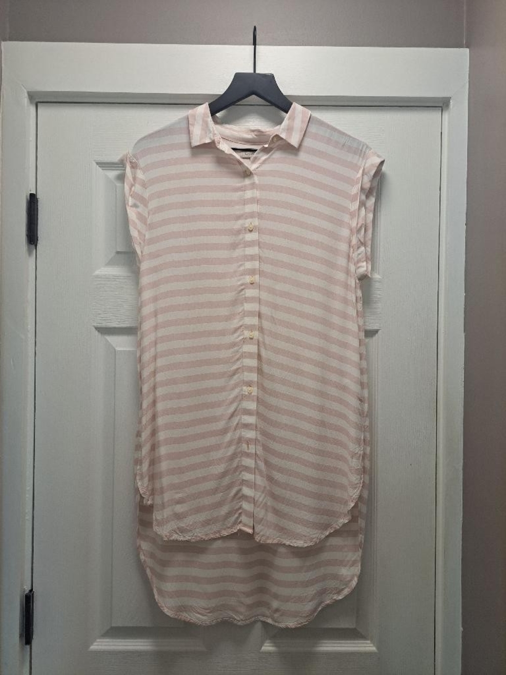 Calvin Klein Jeans Pink and White Striped Sleeveless Button-Up Tunic Dress